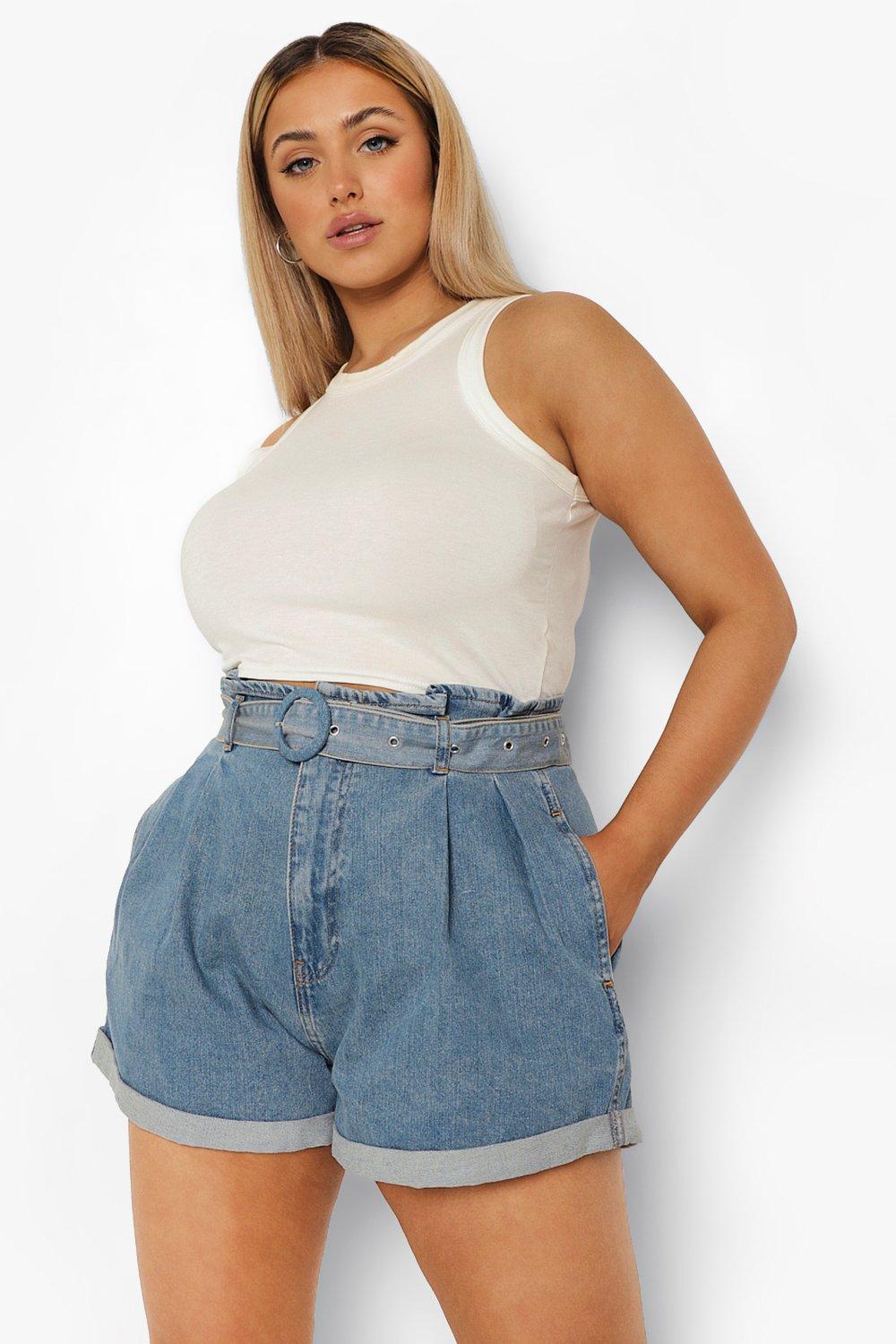 High waisted paper hot sale bag denim shorts